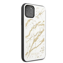 Заредете изображение във визуализатора на галерията – Guess GUHCN65MGGWH iPhone 11 Pro Max biały/white hard case Glitter Marble Glass - TopMag

