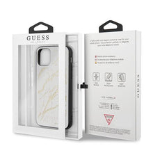 Заредете изображение във визуализатора на галерията – Guess GUHCN65MGGWH iPhone 11 Pro Max biały/white hard case Glitter Marble Glass - TopMag
