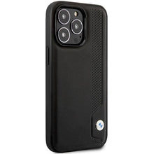 Заредете изображение във визуализатора на галерията – Case BMW BMHCP14X22RBDK iPhone 14 Pro Max 6.7" black/black hardcase Leather Blue Dots
