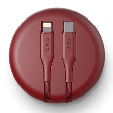 Заредете изображение във визуализатора на галерията – UNIQ kabel MFI Halo USB-C-Lightning 18W nylonowy zwijany 1,2m czerwony/carmine red - TopMag
