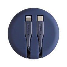 Заредете изображение във визуализатора на галерията – UNIQ kabel MFI Halo USB-C-Lightning 18W nylonowy zwijany 1.2m niebieski/marine blue - TopMag
