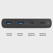 Заредете изображение във визуализатора на галерията – UNIQ Ład. siec. HUB Surge 90W czarny /charcoal black 2xUSB Quick Charge 3.0 + 2xUSB-C PD 3.0 (LITHOS Collective) - TopMag
