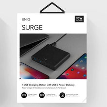 Заредете изображение във визуализатора на галерията – UNIQ Ład. siec. HUB Surge 90W czarny /charcoal black 2xUSB Quick Charge 3.0 + 2xUSB-C PD 3.0 (LITHOS Collective) - TopMag
