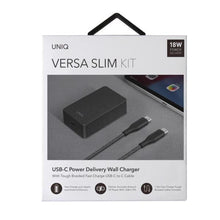 Заредете изображение във визуализатора на галерията – UNIQ Ład. siec. Versa Slim USB-C PD 18W + kabel USB-C na USB-C czarny/charcoal black (LITHOS Collective) - TopMag
