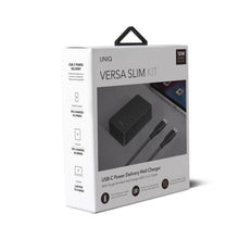 Заредете изображение във визуализатора на галерията – UNIQ Ład. siec. Versa Slim USB-C PD 18W + kabel USB-C na USB-C czarny/charcoal black (LITHOS Collective) - TopMag
