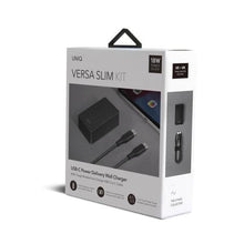 Заредете изображение във визуализатора на галерията – UNIQ Ład. siec. Versa Slim USB-C PD 18W + kabel USB-C na USB-C czarny/charcoal black (LITHOS Collective) - TopMag
