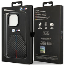Заредете изображение във визуализатора на галерията – Original Case BMW Stamped Tricolor Stripe BMHCP14L22NSTB for Iphone 14 Pro Black

