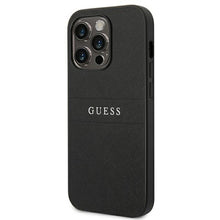 Заредете изображение във визуализатора на галерията – Оригинален гръб Guess за iphone 14 pro max (glitter flakes script metal logo / black) - TopMag
