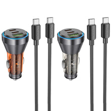 Заредете изображение във визуализатора на галерията – HOCO car charger USB QC 18W + 2 x Type C 30W + cabel Type C to Type C PD60W NZ12D transparent orange
