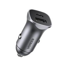 Заредете изображение във визуализатора на галерията – Ugreen fast car charger USB-A / USB-C 30W PD PPS gray (CD130)
