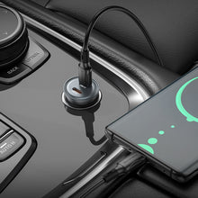 Заредете изображение във визуализатора на галерията – Borofone Car charger BZ26B Discovery - 2xType C - PD 45W 3A with Type C to Type C cable transparent-black

