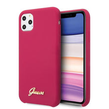 Заредете изображение във визуализатора на галерията – Guess GUHCN65LSLMGRE iPhone 11 Pro Max czerwony/burgundy hard case Silicone Vintage Gold Logo - TopMag
