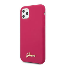 Заредете изображение във визуализатора на галерията – Guess GUHCN65LSLMGRE iPhone 11 Pro Max czerwony/burgundy hard case Silicone Vintage Gold Logo - TopMag
