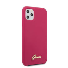 Заредете изображение във визуализатора на галерията – Guess GUHCN65LSLMGRE iPhone 11 Pro Max czerwony/burgundy hard case Silicone Vintage Gold Logo - TopMag
