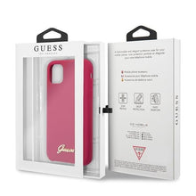 Заредете изображение във визуализатора на галерията – Guess GUHCN65LSLMGRE iPhone 11 Pro Max czerwony/burgundy hard case Silicone Vintage Gold Logo - TopMag
