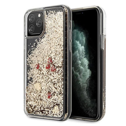 Guess GUHCN58GLHREGO iPhone 11 Pro gold/złoty hard case Liquid Glitter Hearts - TopMag