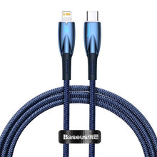 Заредете изображение във визуализатора на галерията – BASEUS cable Type C to Apple Lightning 8-pin Power Delivery 20W Glimmer Series CADH000003 1m blue
