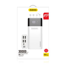 Заредете изображение във визуализатора на галерията – Dudao powerbank 4x USB 30000mAh with LCD 3A display white (K8Max white) - TopMag
