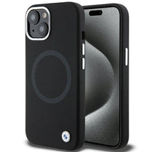 Заредете изображение във визуализатора на галерията – BMW Signature Liquid Silicone MagSafe case for iPhone 15 - black
