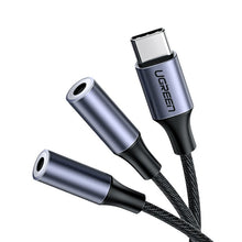 Заредете изображение във визуализатора на галерията – Ugreen cable headphone splitter USB Type C - 2x 3.5 mm mini jack AUX 20cm gray (30732) - TopMag
