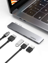Заредете изображение във визуализатора на галерията – Ugreen multifunctional HUB 2x USB Type C to USB Type C PD (Thunderbolt 3, 100W, 4K @ 60 Hz, 10 Gbps) / HDMI 4K @ 30 Hz / 3x USB 3.0 for MacBook Pro / Air gray (60559) - TopMag

