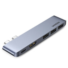 Заредете изображение във визуализатора на галерията – Ugreen multifunctional HUB 2x USB Type C to USB Type C PD (Thunderbolt 3, 100W, 4K @ 60 Hz, 10 Gbps) / HDMI 4K @ 30 Hz / 3x USB 3.0 for MacBook Pro / Air gray (60559) - TopMag
