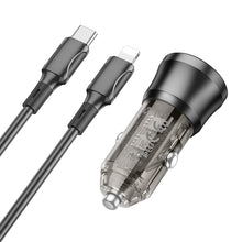Заредете изображение във визуализатора на галерията – Borofone Car charger BZ25 Journey - USB + Type C - PD 38W 3A with Type C to Lightning cable black
