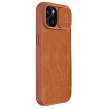 Заредете изображение във визуализатора на галерията – Nillkin Qin Pro Leather iPhone 15 Camera Flip Leather Case - Brown
