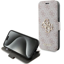 Заредете изображение във визуализатора на галерията – Original Case GUESS book 4G Metal Logo GUBKP15X4GMGPI for Iphone 15 Pro Max pink
