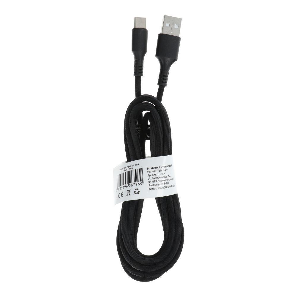кабел usb - type c 2.0 c279 black 2 meter - TopMag