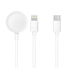 Заредете изображение във визуализатора на галерията – Кабел type c c 2в1 за iphone lightning 8-pin + apple watch 3w 1a c3173 бял - TopMag
