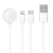 Заредете изображение във визуализатора на галерията – Кабел usb 3в1 за iphone lightning 8-pin + type c 2a + apple watch 3w 1a c3166 бял - TopMag
