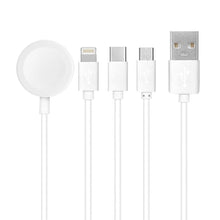 Заредете изображение във визуализатора на галерията – Кабел usb 4в1 за iphone lightning 8-pin + type c + micro + apple watch 3w 1a c3183 бял - TopMag
