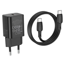Заредете изображение във визуализатора на галерията – Borofone Wall charger BN13 Safety GaN - Type C - PD 30W with Type C to Type C cable black
