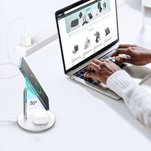Заредете изображение във визуализатора на галерията – Choetech Qi 15W Wireless Charger for iPhone and AirPods Magnetic Holder Compatible with MagSafe silver (T581-F)
