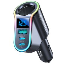 Заредете изображение във визуализатора на галерията – Joyroom fast car charger 4in1 USB-A QC3.0 / 2xUSB-C PD 150W black (JR-CL21)
