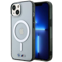 Заредете изображение във визуализатора на галерията – BMW BMHMP14SHCRS iPhone 14 6.1" case transparent hardcase Silver Ring MagSafe
