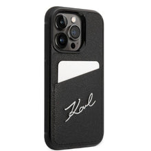 Заредете изображение във визуализатора на галерията – Karl Lagerfeld KLHCP14LCSSK iPhone 14 Pro 6.1" hardcase black/black Signature Logo Cardslot
