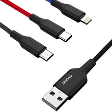 Заредете изображение във визуализатора на галерията – Dudao 3in1 USB cable - Lightning / USB Type C / micro USB 5 A 38 cm black (L10pro) - TopMag
