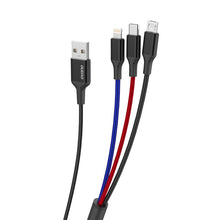 Заредете изображение във визуализатора на галерията – Dudao 3in1 USB cable - Lightning / USB Type C / micro USB 5 A 38 cm black (L10pro) - TopMag
