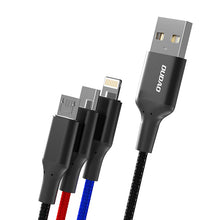 Заредете изображение във визуализатора на галерията – Dudao 3in1 USB cable - Lightning / USB Type C / micro USB 5 A 38 cm black (L10pro) - TopMag
