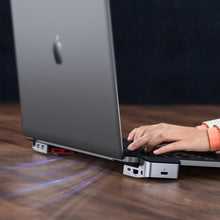 Заредете изображение във визуализатора на галерията – Baseus laptop stand multifunctional HUB USB Typ C - USB 3.0 / RJ45 / 3,5 mm mini jack / HDMI / USB Typ C / Thunderbolt 3 for MacBook Pro gray (CAHUB-AJ0G) - TopMag
