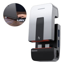 Заредете изображение във визуализатора на галерията – Baseus laptop stand multifunctional HUB USB Typ C - USB 3.0 / RJ45 / 3,5 mm mini jack / HDMI / USB Typ C / Thunderbolt 3 for MacBook Pro gray (CAHUB-AJ0G) - TopMag
