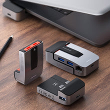 Заредете изображение във визуализатора на галерията – Baseus laptop stand multifunctional HUB USB Typ C - USB 3.0 / RJ45 / 3,5 mm mini jack / HDMI / USB Typ C / Thunderbolt 3 for MacBook Pro gray (CAHUB-AJ0G) - TopMag

