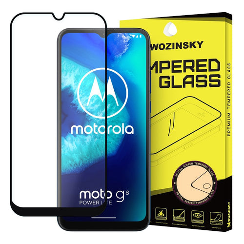 Wozinsky Tempered Glass Full Glue Super Tough Screen Protector Full Coveraged with Frame Case Friendly for Motorola Moto G8 Power Lite black - TopMag