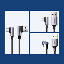 Заредете изображение във визуализатора на галерията – Ugreen angle cable USB cable - USB Type C Quick Charge 3.0 QC3.0 3 A 1 m gray (US176 20856) - TopMag

