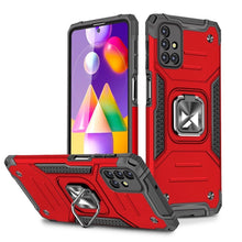 Заредете изображение във визуализатора на галерията – Wozinsky Ring Armor Case Kickstand Tough Rugged Cover for Samsung Galaxy M31s red
