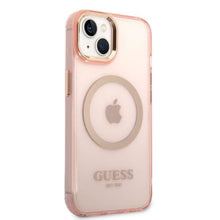Заредете изображение във визуализатора на галерията – Guess GUHMP14SHTCMP iPhone 14 6.1&quot; pink/pink hard case Gold Outline Translucent MagSafe
