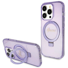 Заредете изображение във визуализатора на галерията – Guess Ring Stand Script Glitter MagSafe case for iPhone 13 Pro Max - purple
