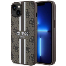 Заредете изображение във визуализатора на галерията – Guess GUHMP14MP4RPSW iPhone 14 Plus 6.7" brown/brown hardcase 4G Printed Stripes MagSafe
